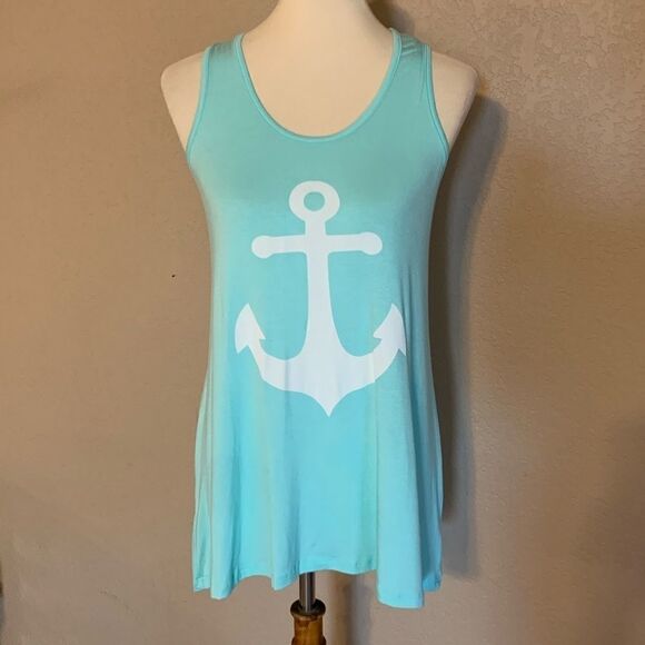 Anchor Racerback Tank M Turquoise Nautical A52 - Picture 2 of 9
